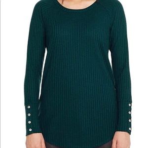 Teal Blue Waffle Knit Top, Raglan Sleeves, Tunic Length Soft & Cozy, Chaser, New